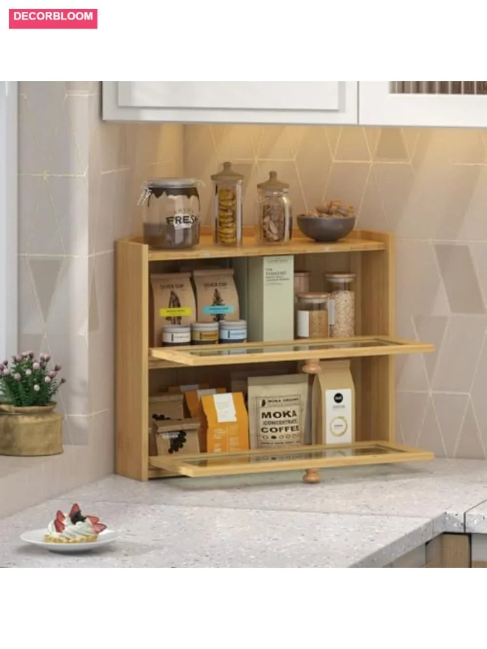 Large Corner Bread Box with Bamboo Material and Magnetic Latch